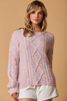 Felicity Mixed Yarn Long Sleeve Cable Knit Sweater - Be You Boutique