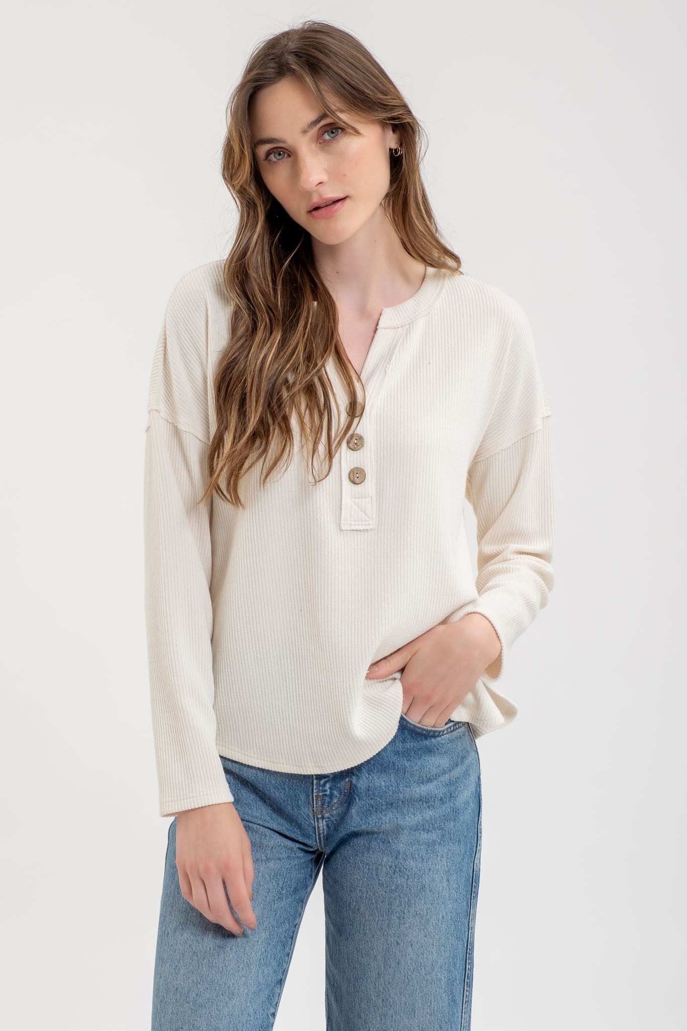 Elijah V Neck Half Button Long Sleeve Henley Top - Be You Boutique