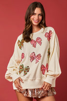 Christmas Sequin Bow Embroidered Oversize Sweatshirt - Be You Boutique