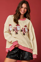 Holiday Santa Knit Corduroy and Sweater Sequin Detail Top - Be You Boutique