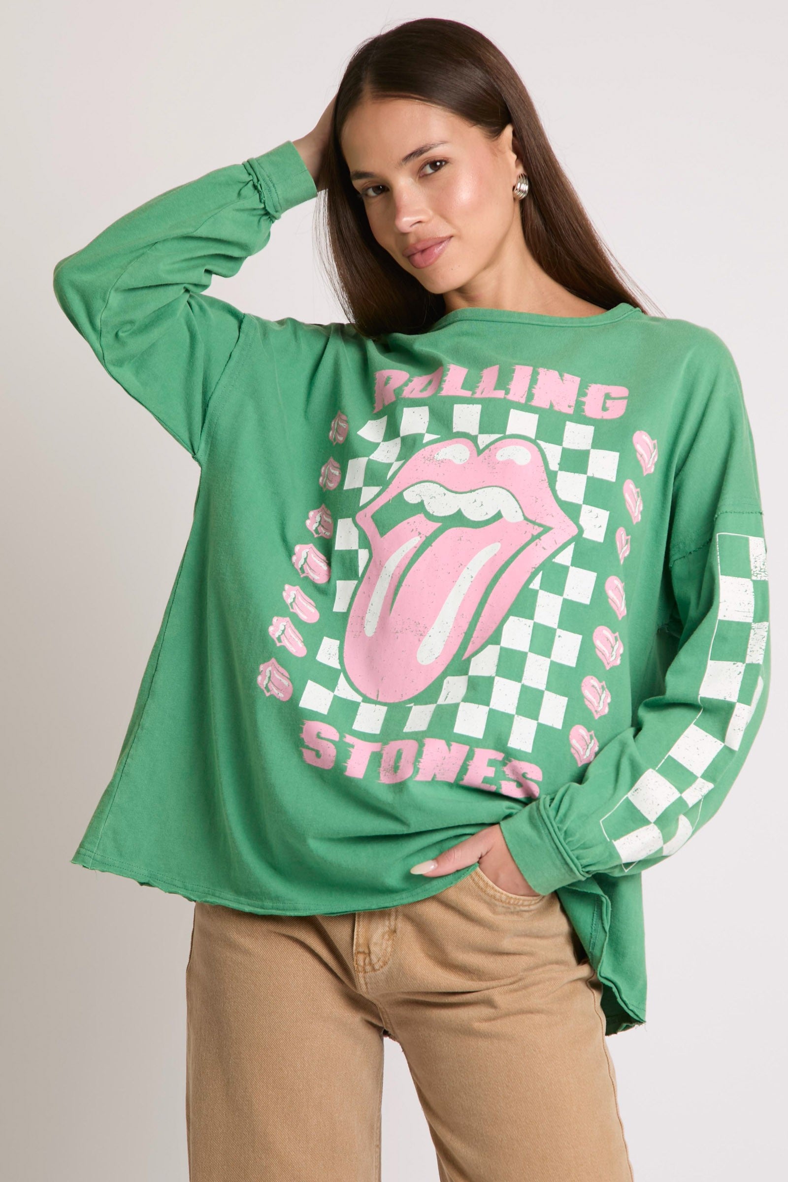 Roll On Rolling Stones Mineral Washed Oversized Shirt - Be You Boutique