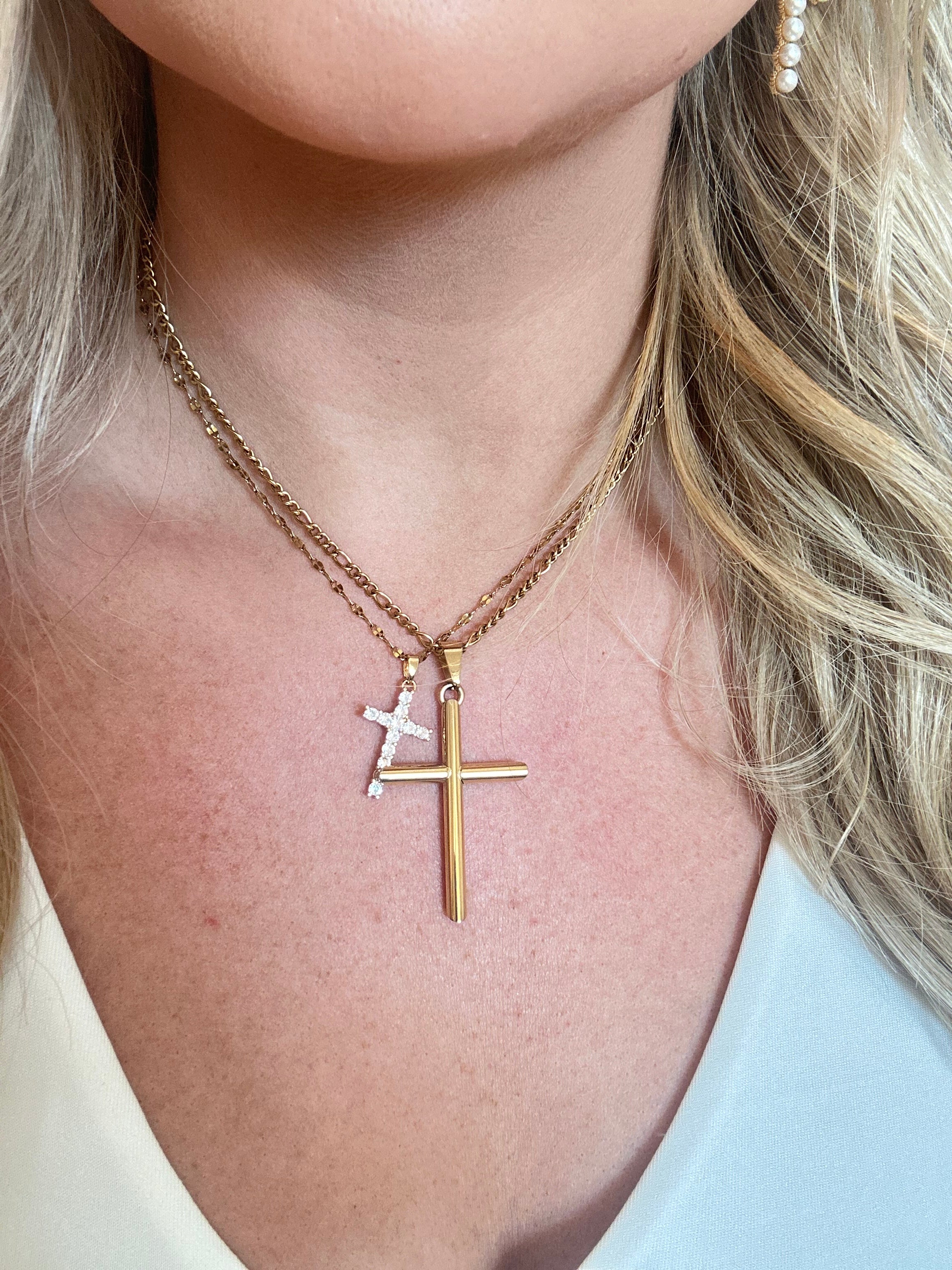 Lizzie Large Gold Cross Necklace - Be You Boutique