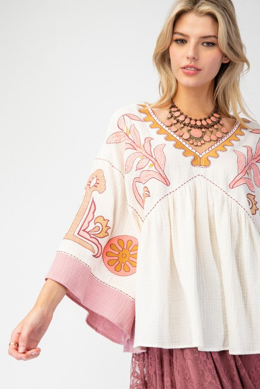 Mariah Embroidery Detail Cotton Gauze Babydoll Woven Top - Be You Boutique