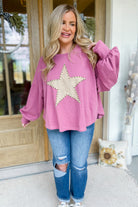 Star Studded Suede Patch Long Sleeve Top - Be You Boutique