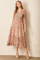 Sammy Floral Print Smocked V Neck Tiered Maxi Dress - Be You Boutique