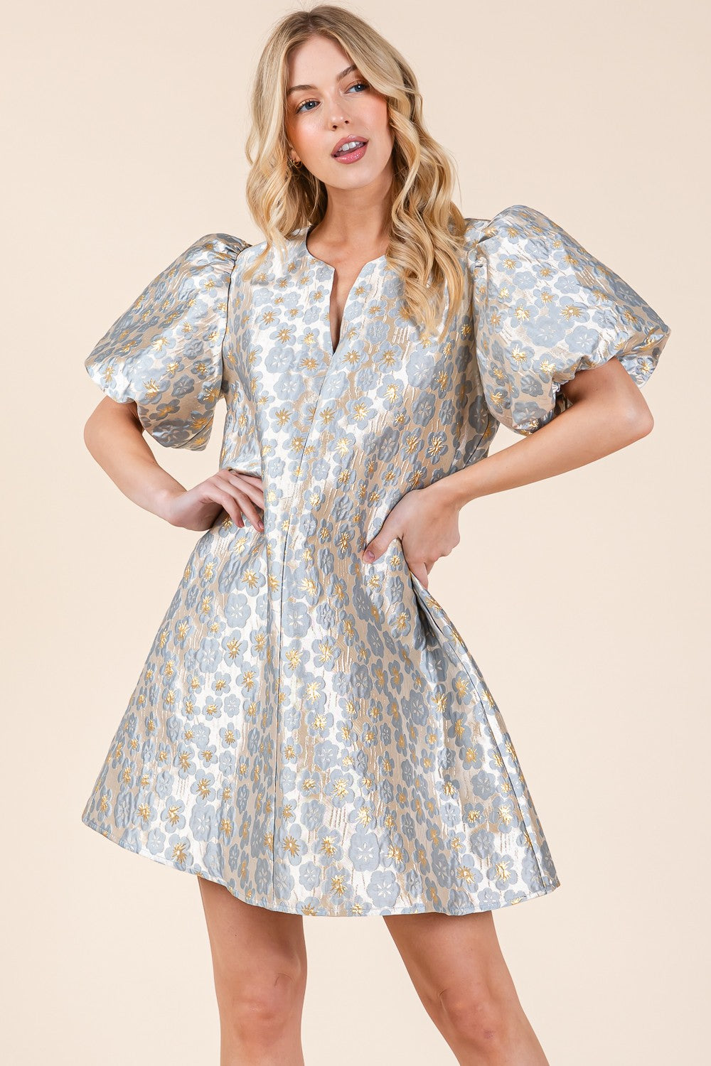 Cindy Floral Embroidered Puff Sleeve Dress - Be You Boutique