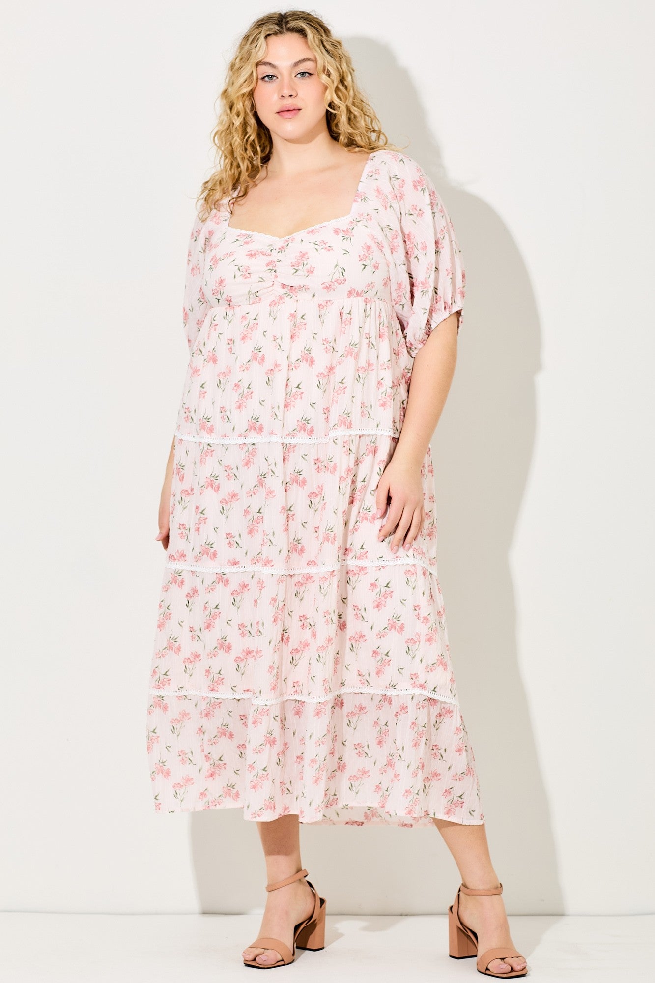 Sharon Floral Square Neck Line Midi Dress - Be You Boutique