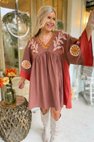 Tucker Embroidered 3/4 Sleeve Dress - Be You Boutique