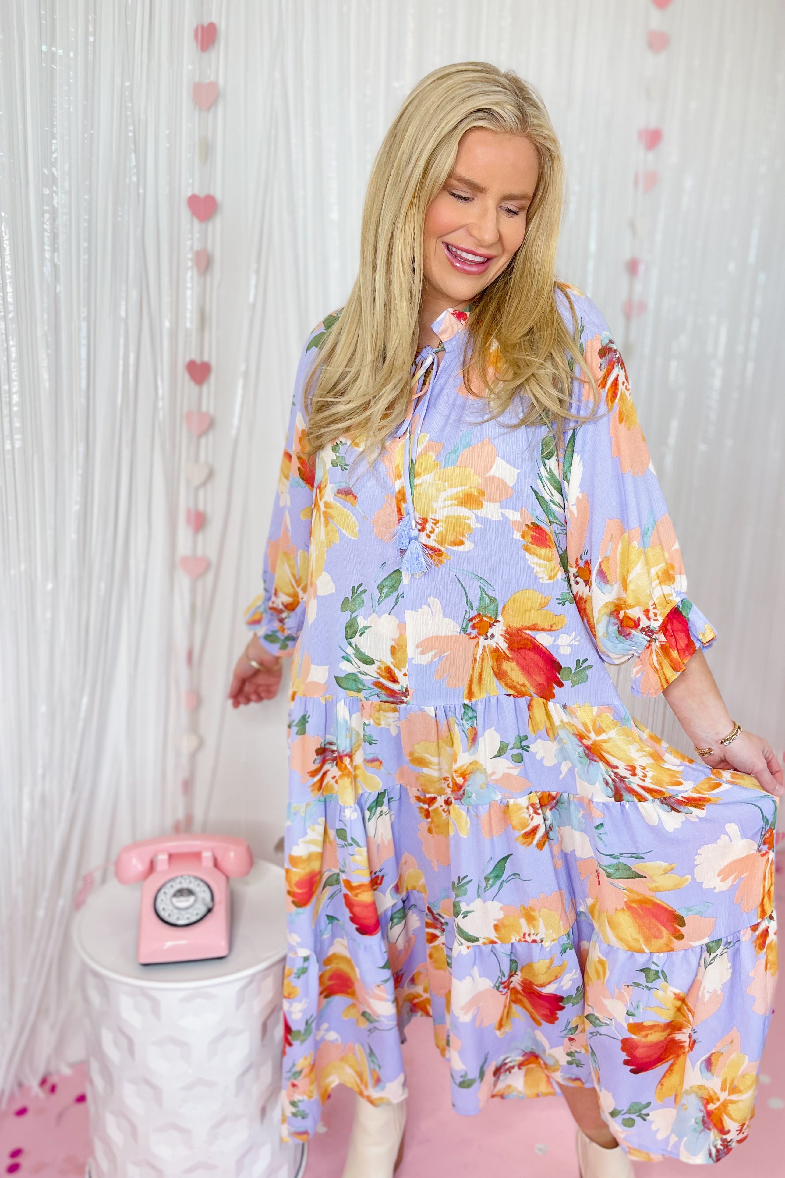 Deanna Floral Print Bubble Sleeve Tiered Maxi Dress - Be You Boutique