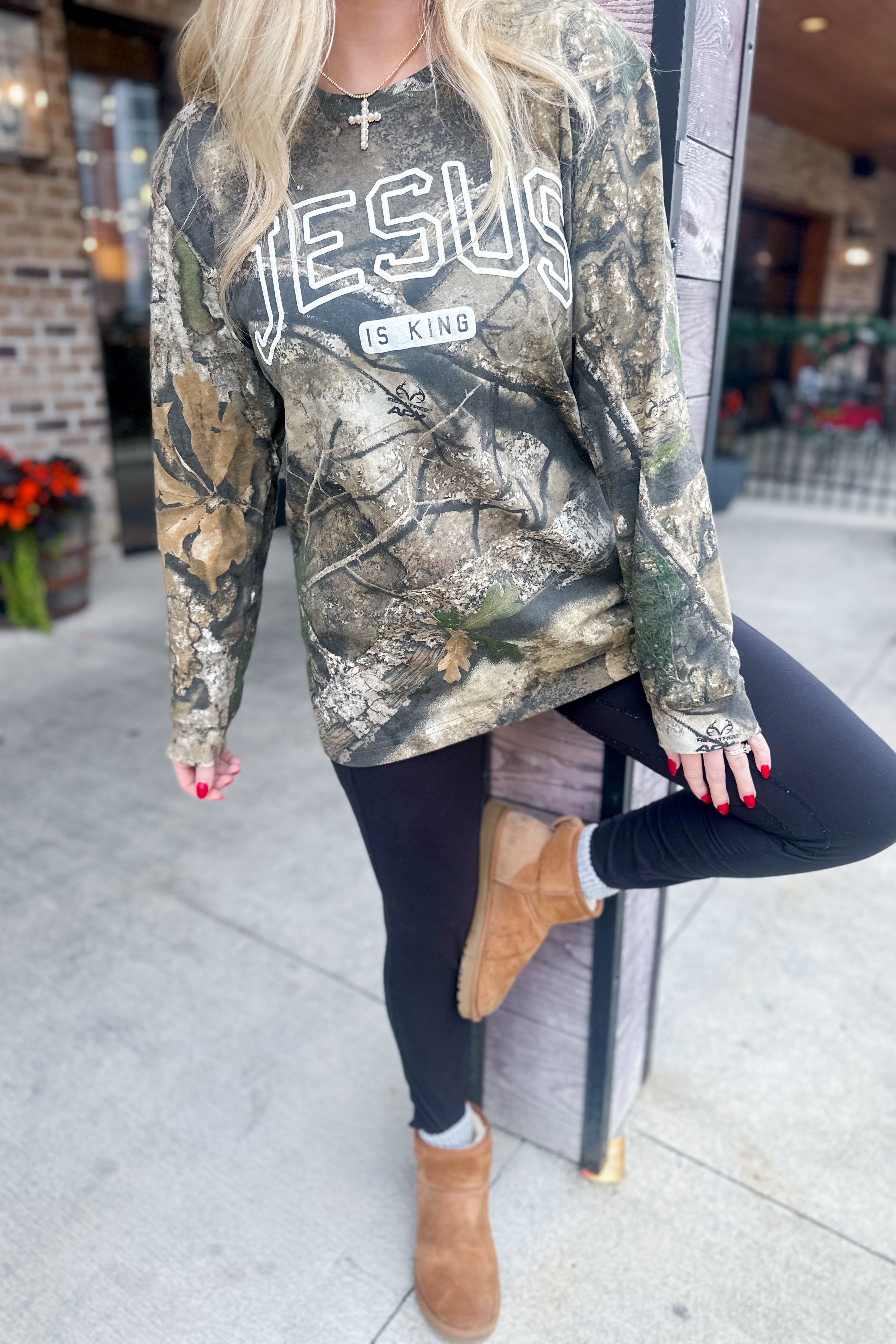 Jesus is King Long Sleeve Camo Tee [S~2x] - Be You Boutique