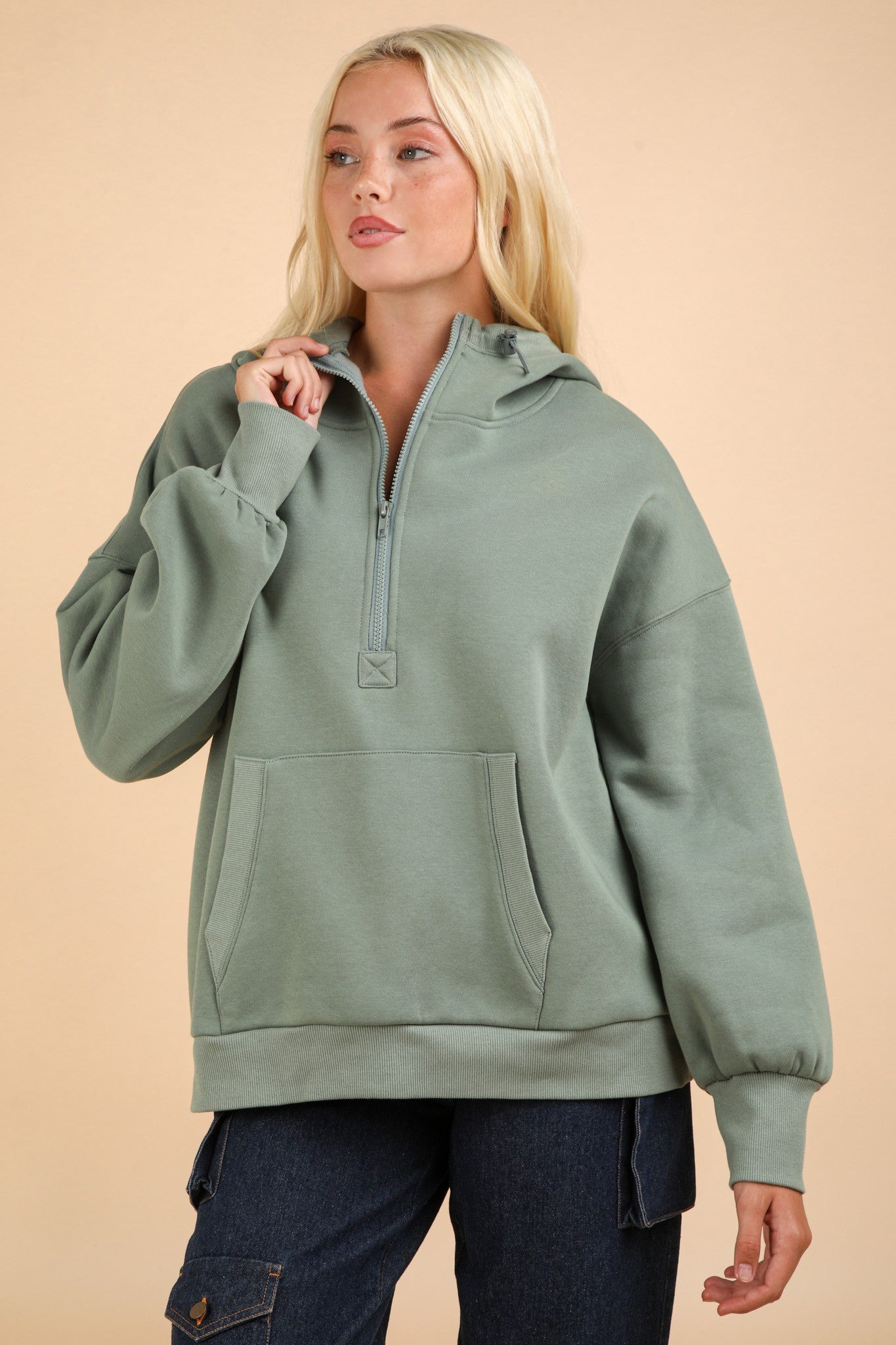 Saige Oversized Half Zip Casual Hoddie Top - Be You Boutique