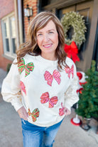 Christmas Sequin Bow Embroidered Oversize Sweatshirt - Be You Boutique