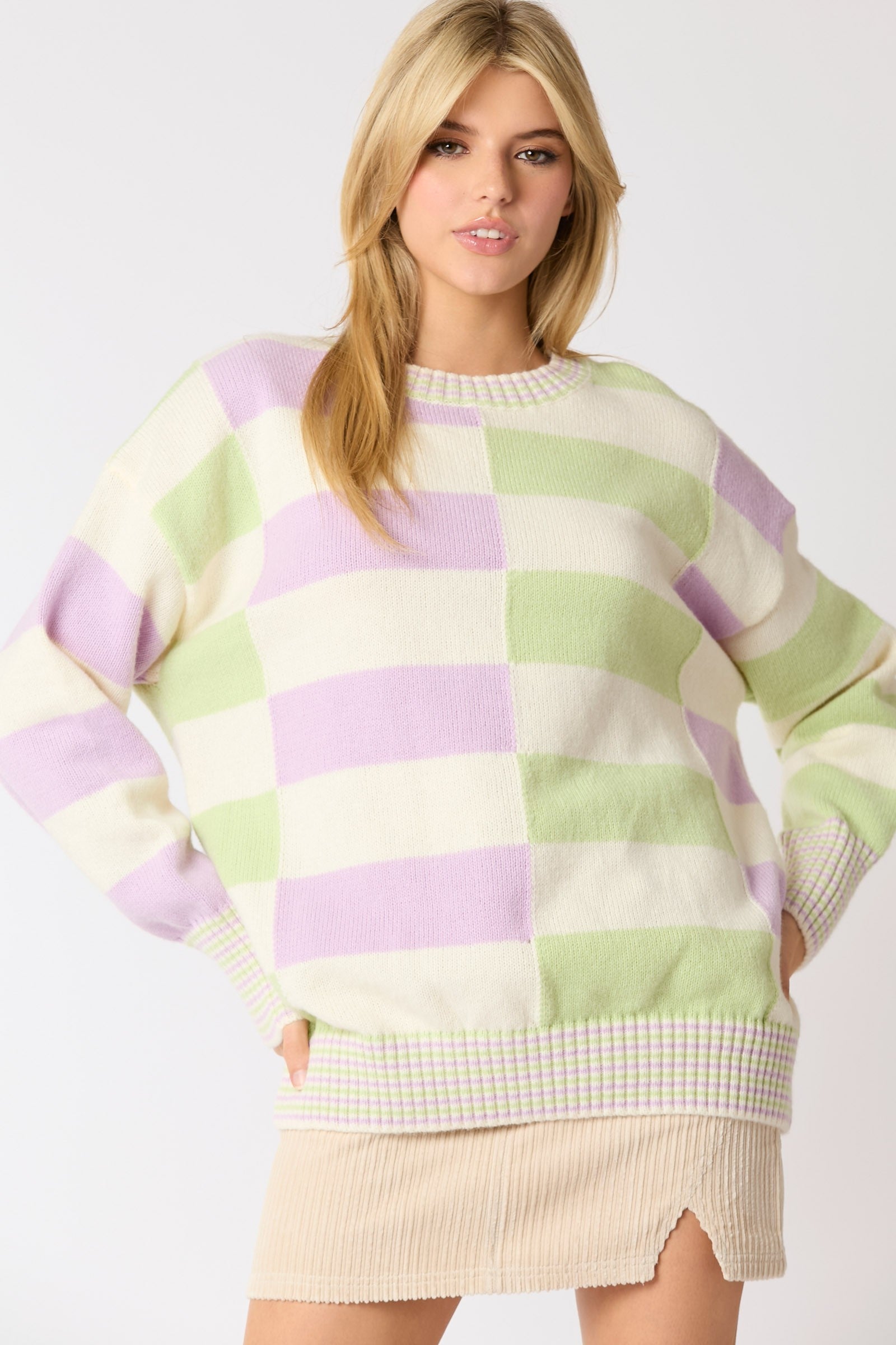 Sophia Poly Color Block Stripe Loose Fit Sweater - Be You Boutique