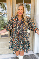 Brian Ditsy Print V Neck Half Sleeve Dress - Be You Boutique