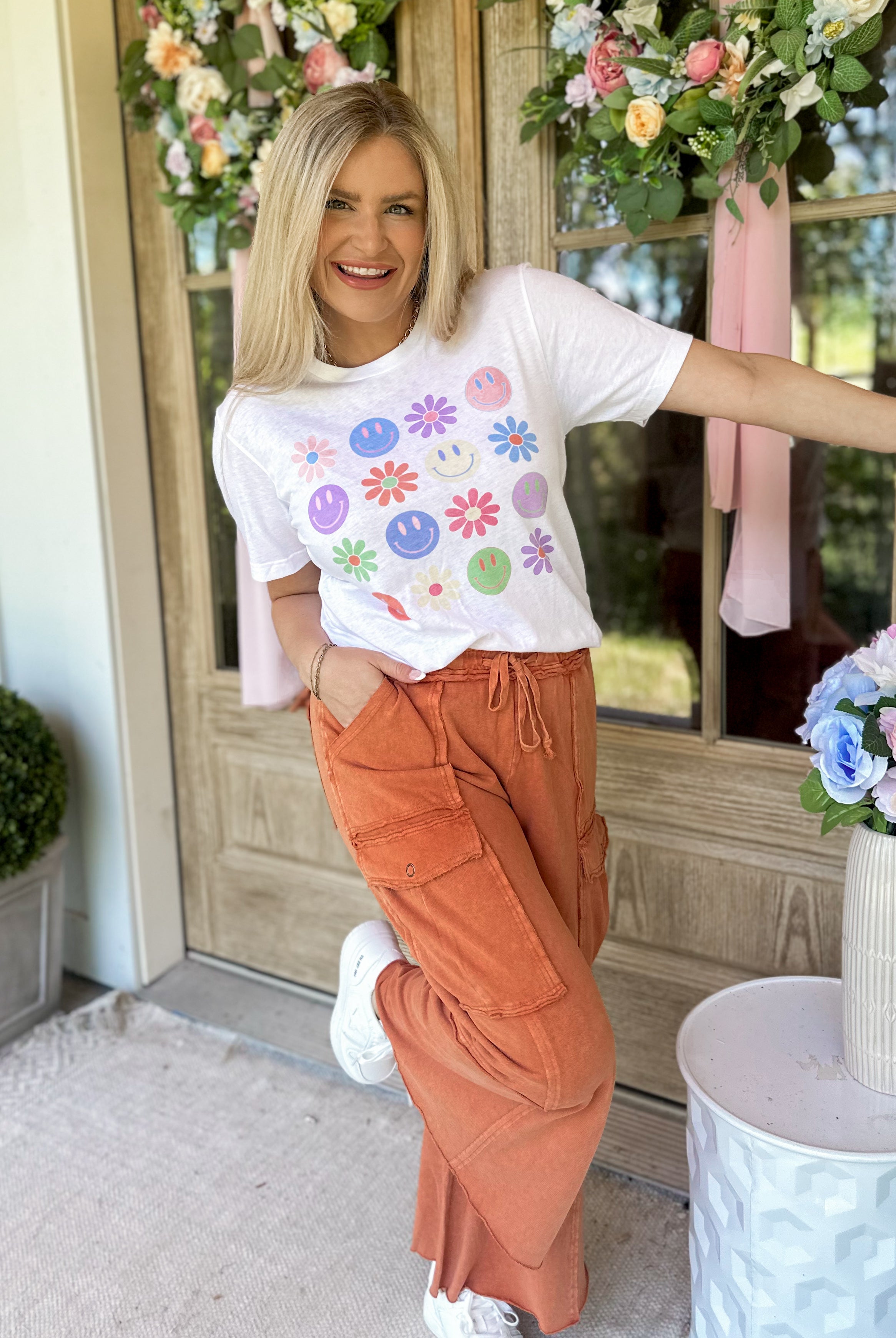 Happy Flowers Short Sleeve Graphic Tee - Be You Boutique