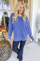 Harper V Neck Long Sleeve Vintage Wash Sweatshirt - Be You Boutique