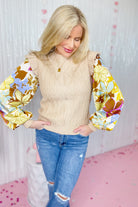 Hannah Floral Print Cable Knit Sweater - Be You Boutique