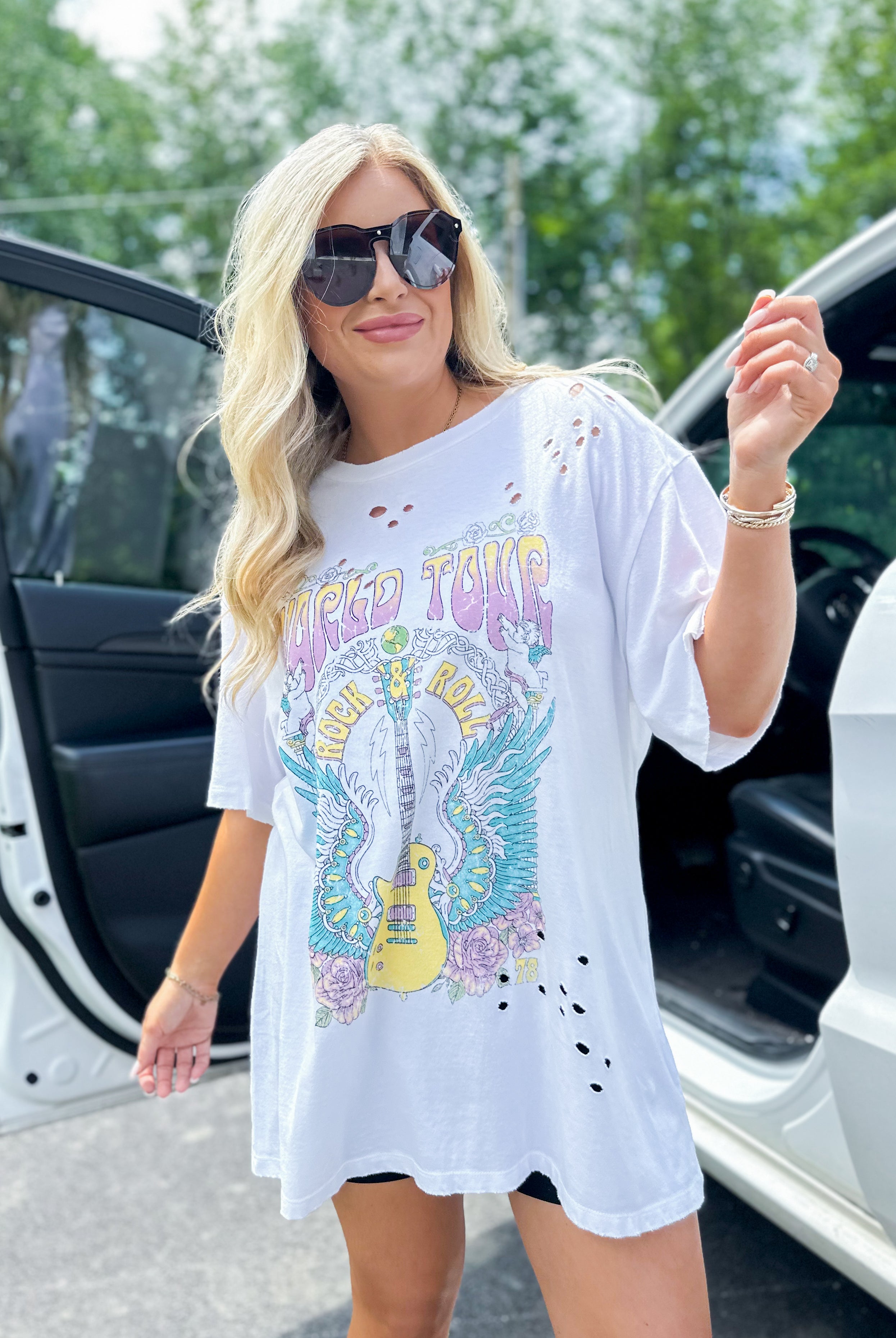 World Tour Rock & Roll Oversized Short Sleeve Graphic Tee - Be You Boutique
