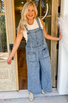 Damon Wide Leg Stone Washed Denim Jumpsuit - Be You Boutique