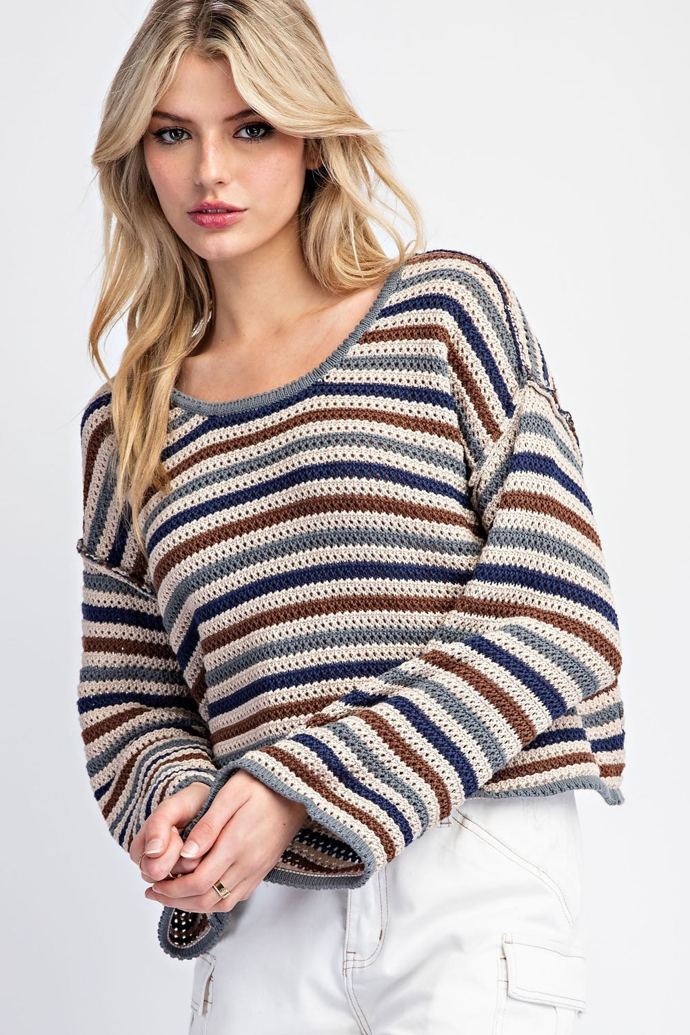 Blueberry Stripe Long Sleeve Sweater Top - Be You Boutique