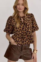 Timothy Animal Print Bubble Sleeve Peplum Top - Be You Boutique