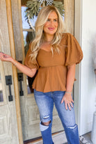 Lena Scalloped Neck Bubble Sleeve Peplum Top - Be You Boutique