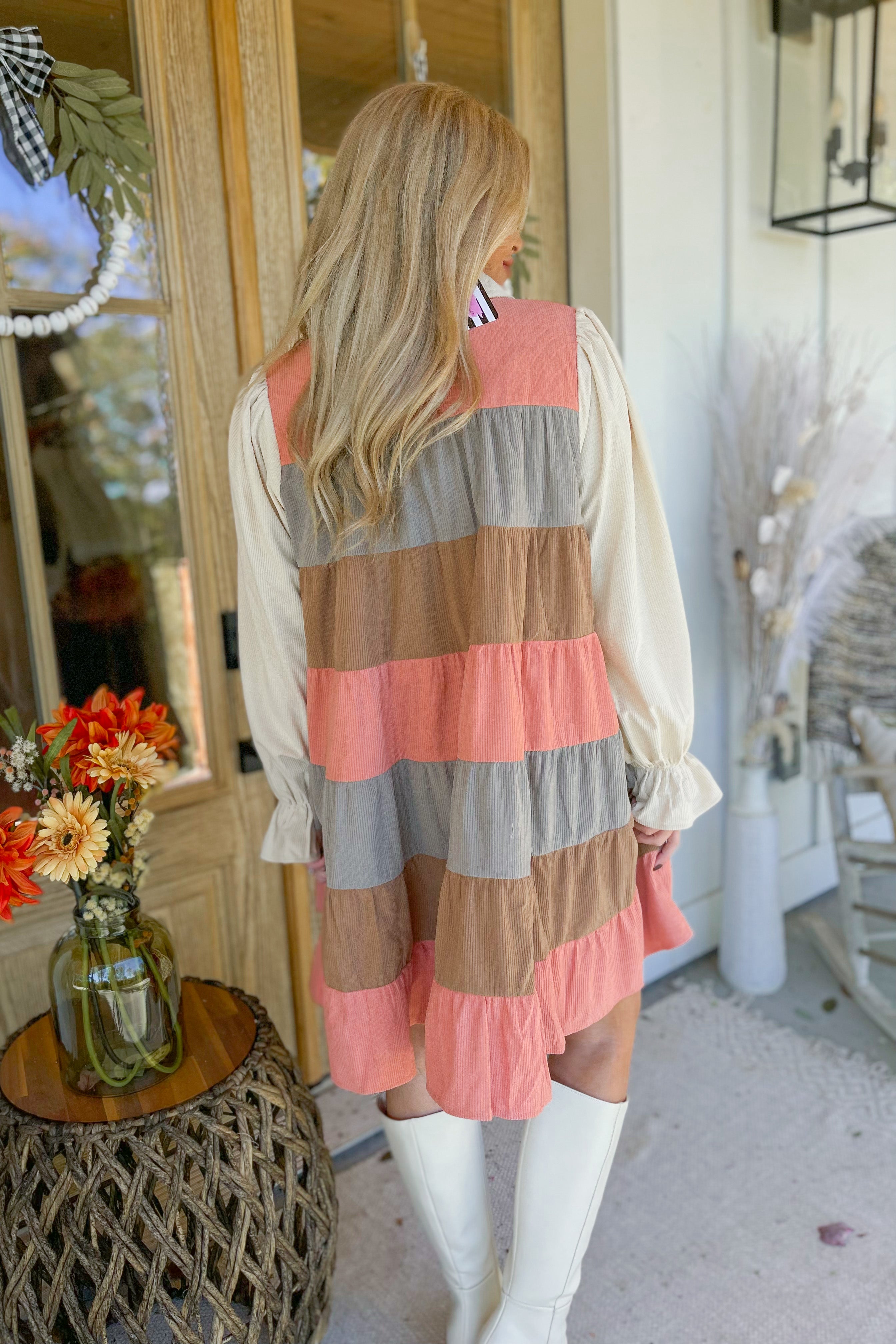 Melanie Color Block Corduroy Tiered Shirt Dress - Be You Boutique