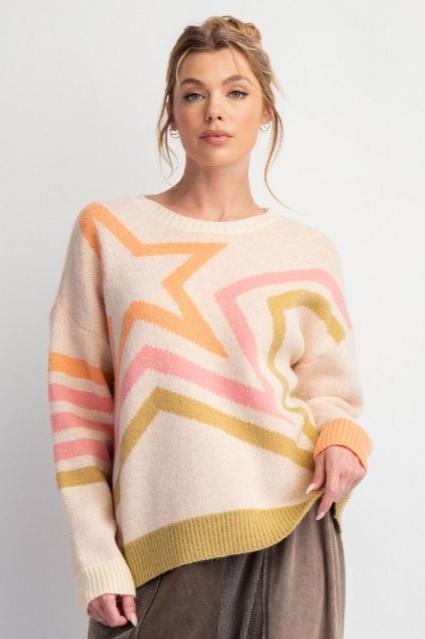 Star Style Patterned Knit Long Sleeve Pullover Sweater - Be You Boutique