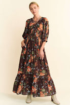 SPRING2025 Molly Floral Print 3/4 Sleeve Smocked Waist Maxi Dress - Be You Boutique