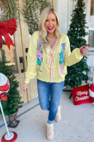 Sequin Nutcracker Bow Detail Cardigan Sweater - Be You Boutique