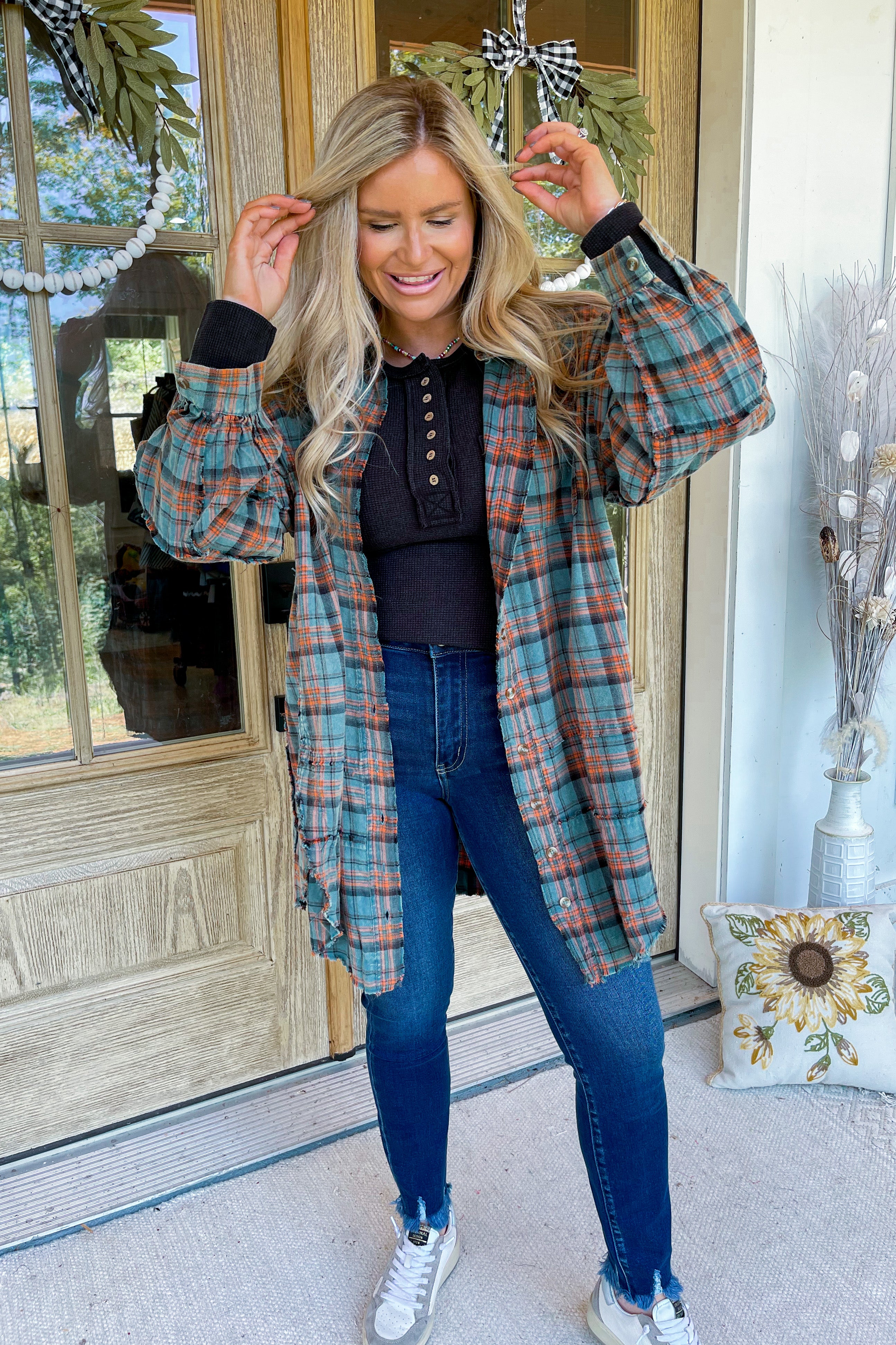 Clarence Mineral Washed Plaid Long Sleeve Shirt - Be You Boutique