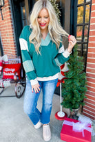 Brenden Color Block Stripe Long Sleeve V Neck Sweatshirt [S~2x] - Be You Boutique