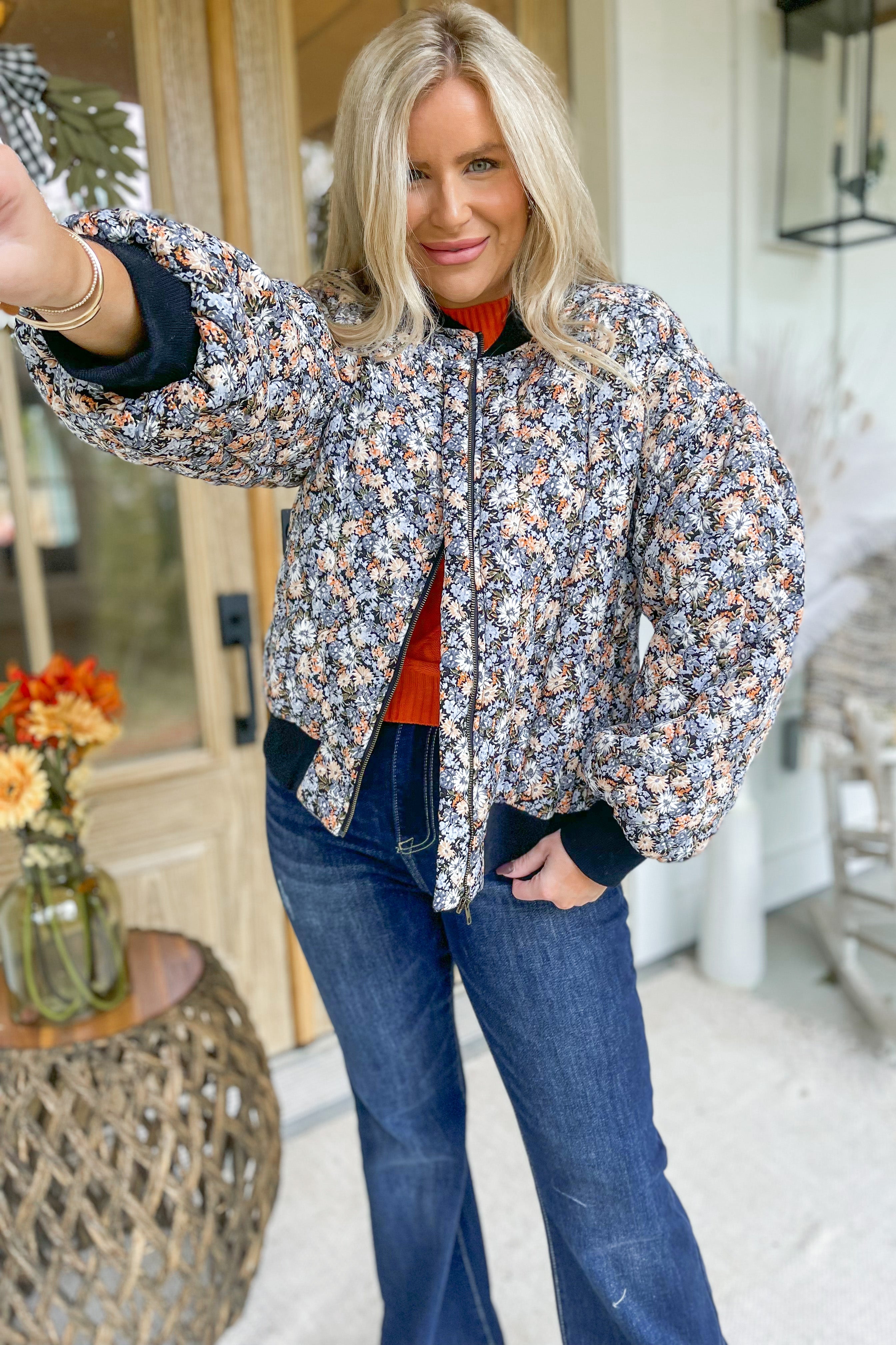 Jasper Floral Print Long Sleeve Zip Up Jacket - Be You Boutique