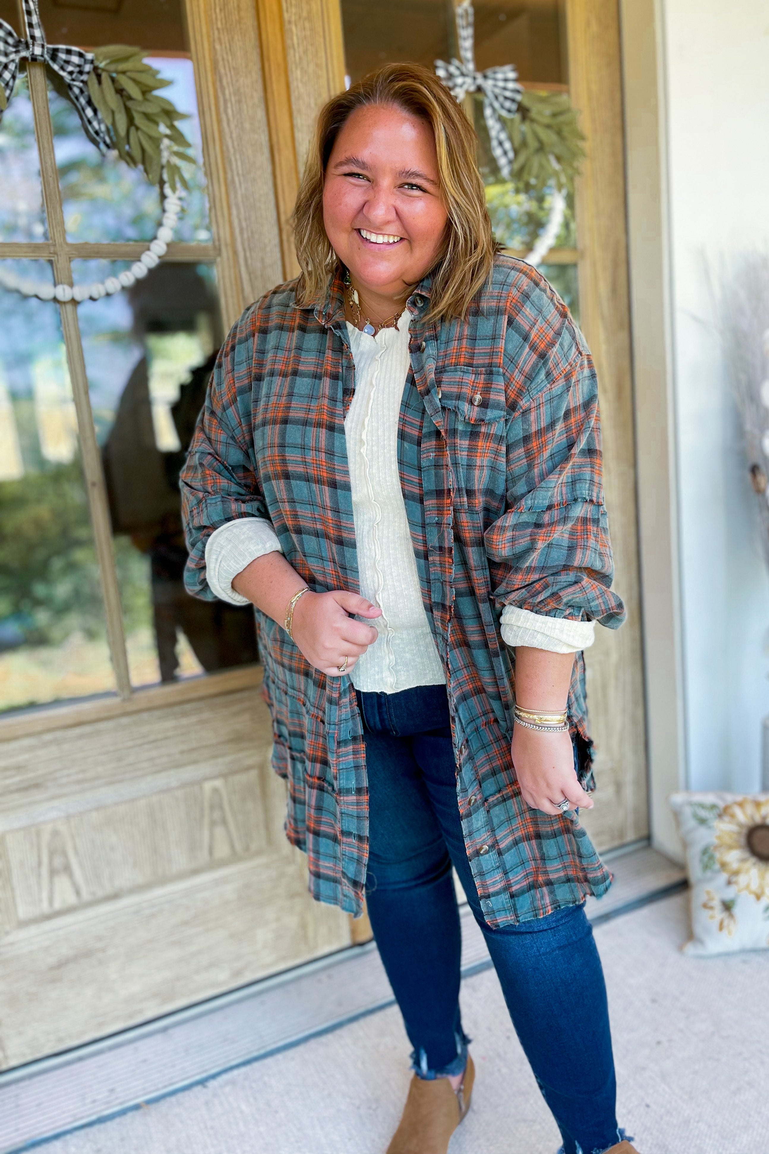 Clarence Mineral Washed Plaid Long Sleeve Shirt - Be You Boutique