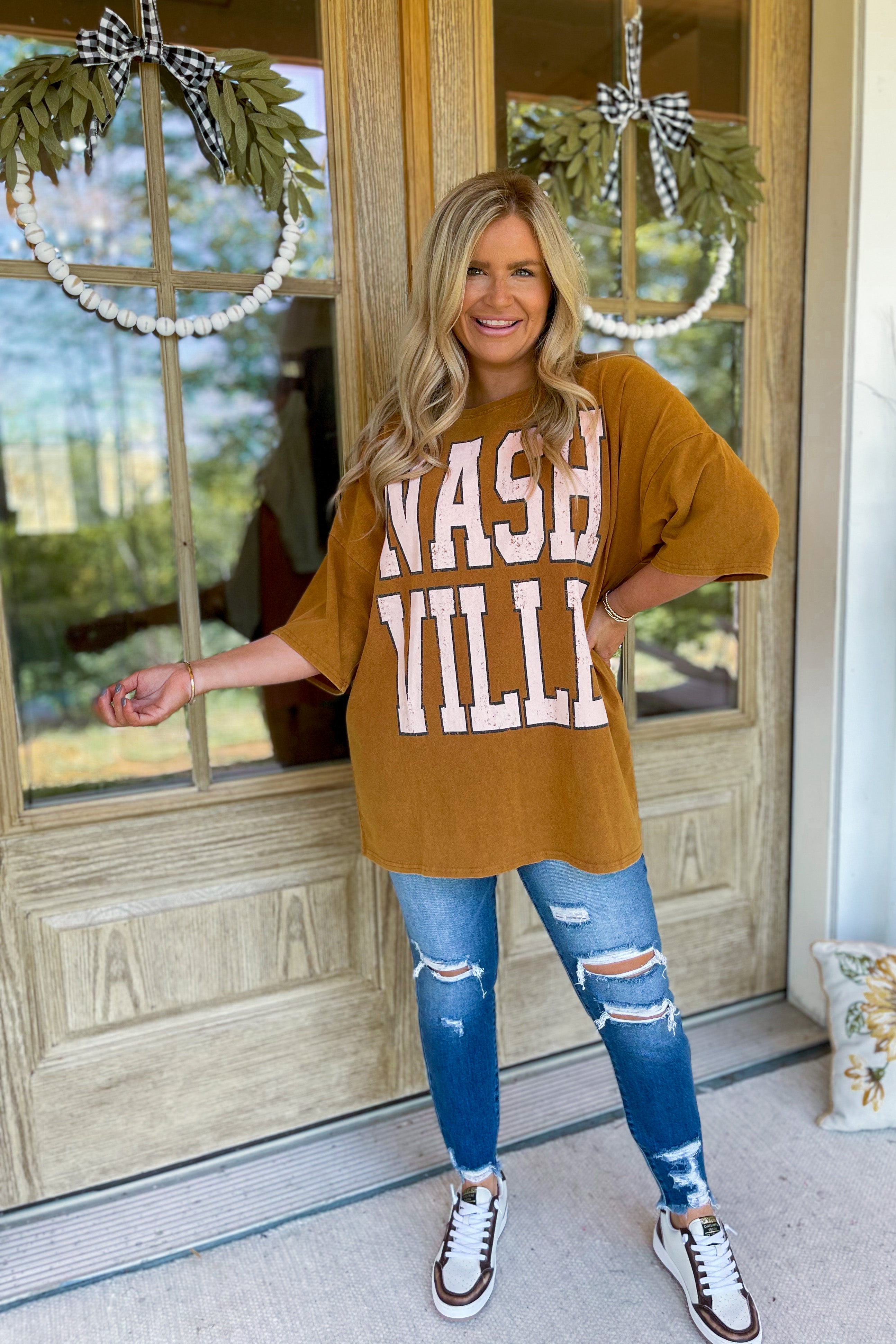 Mineral Washed Nashville Graphic Short Sleeve Printed Tee - Be You Boutique