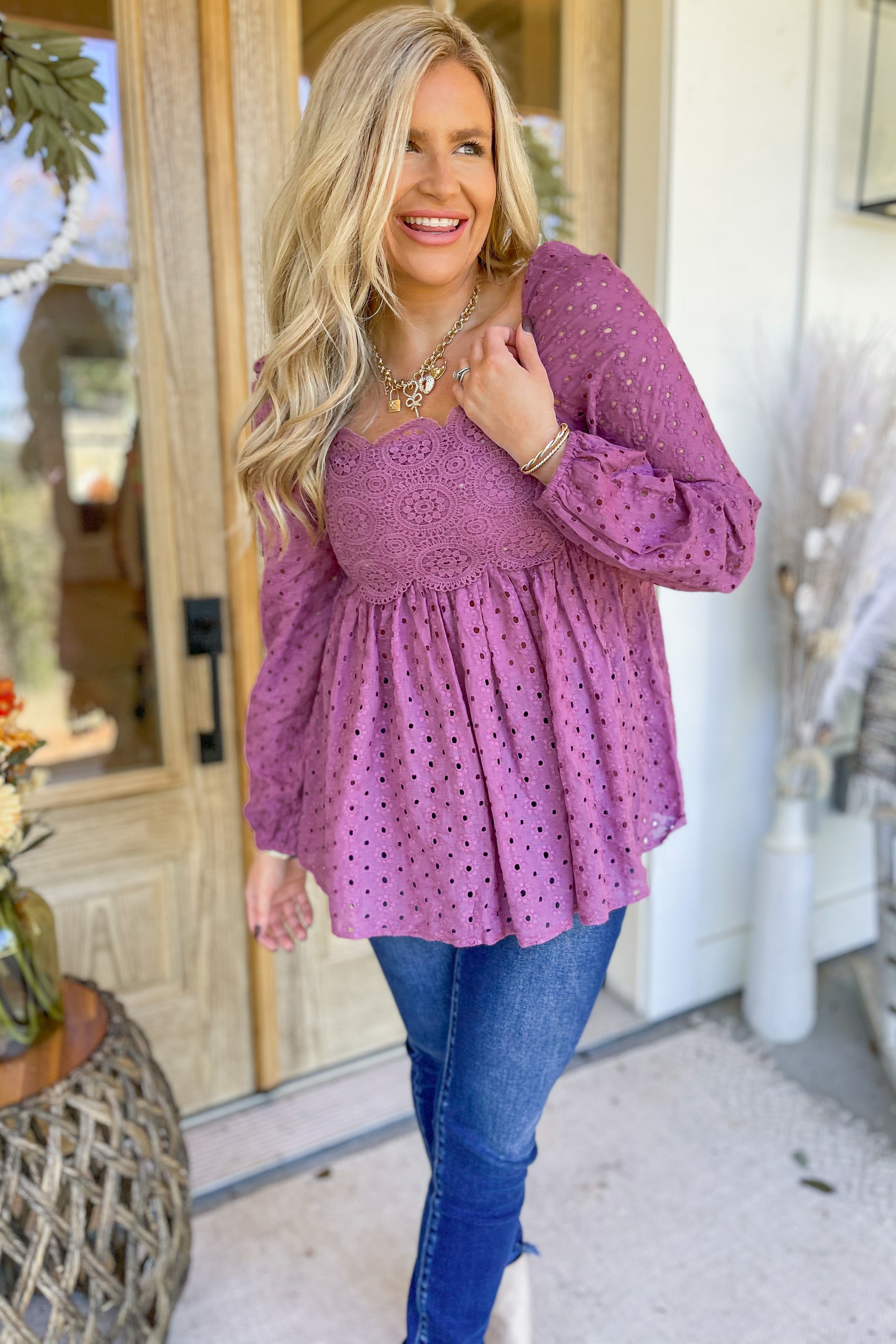 Melissa Eyelet Crochet Square Neck Top - Be You Boutique