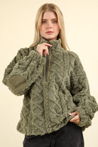 Carrie Fuzzy Fleece Cozy Cable Half Zip Top (3 colors) [S~3X] - Be You Boutique