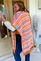 Karen Mixed Texture Multi Stripe Cable Knit Cape Pullover - Be You Boutique