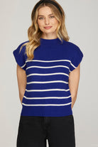 Robbie Mock Neck Striped Short Sleeve Sweater Top - Be You Boutique