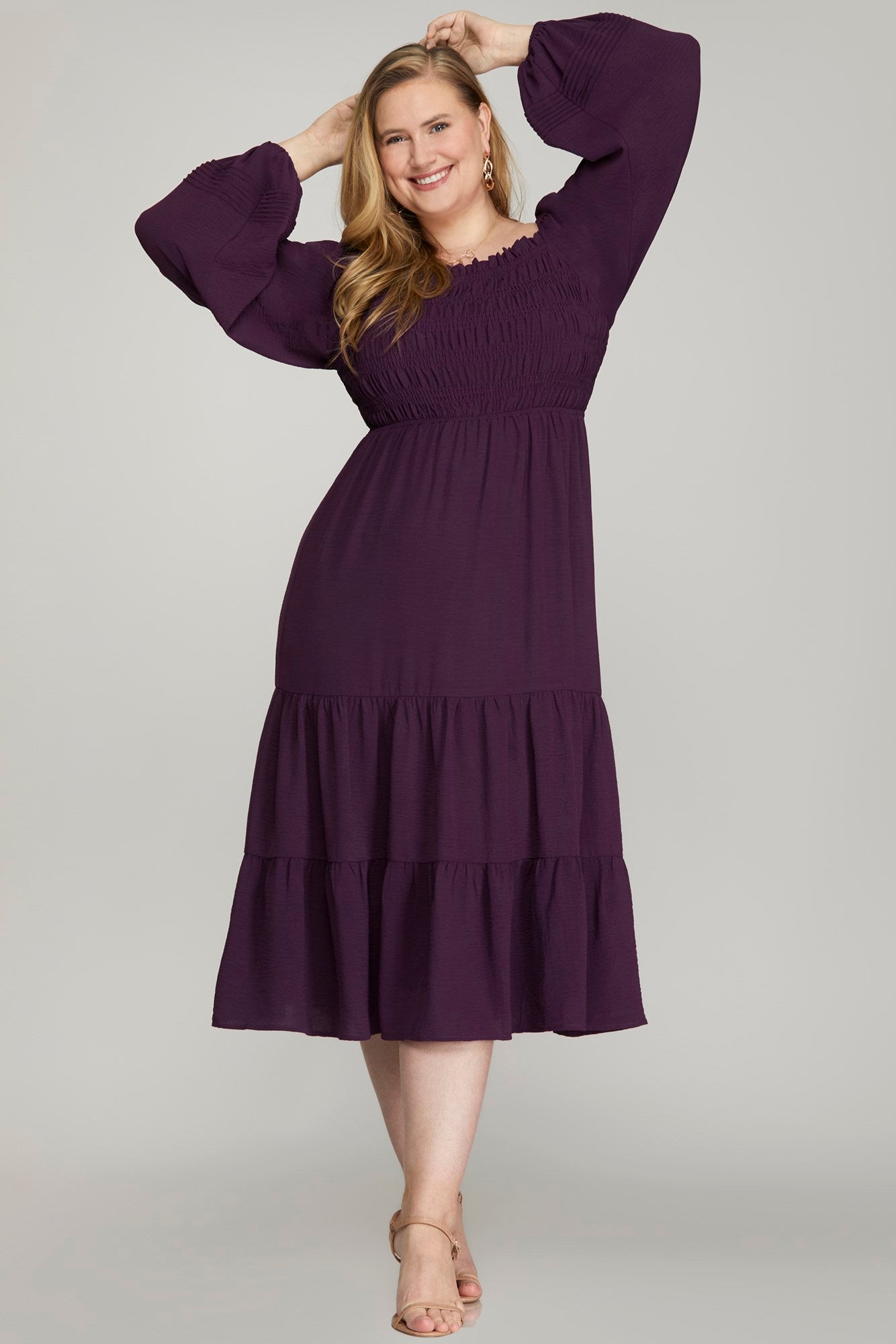 Robin Puff Long Sleeve Smocked Tiered Maxi / Midi Dress - Be You Boutique