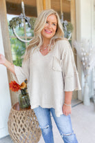 Carrender Short Sleeve Mineral Washed Thermal Knit Top - Be You Boutique