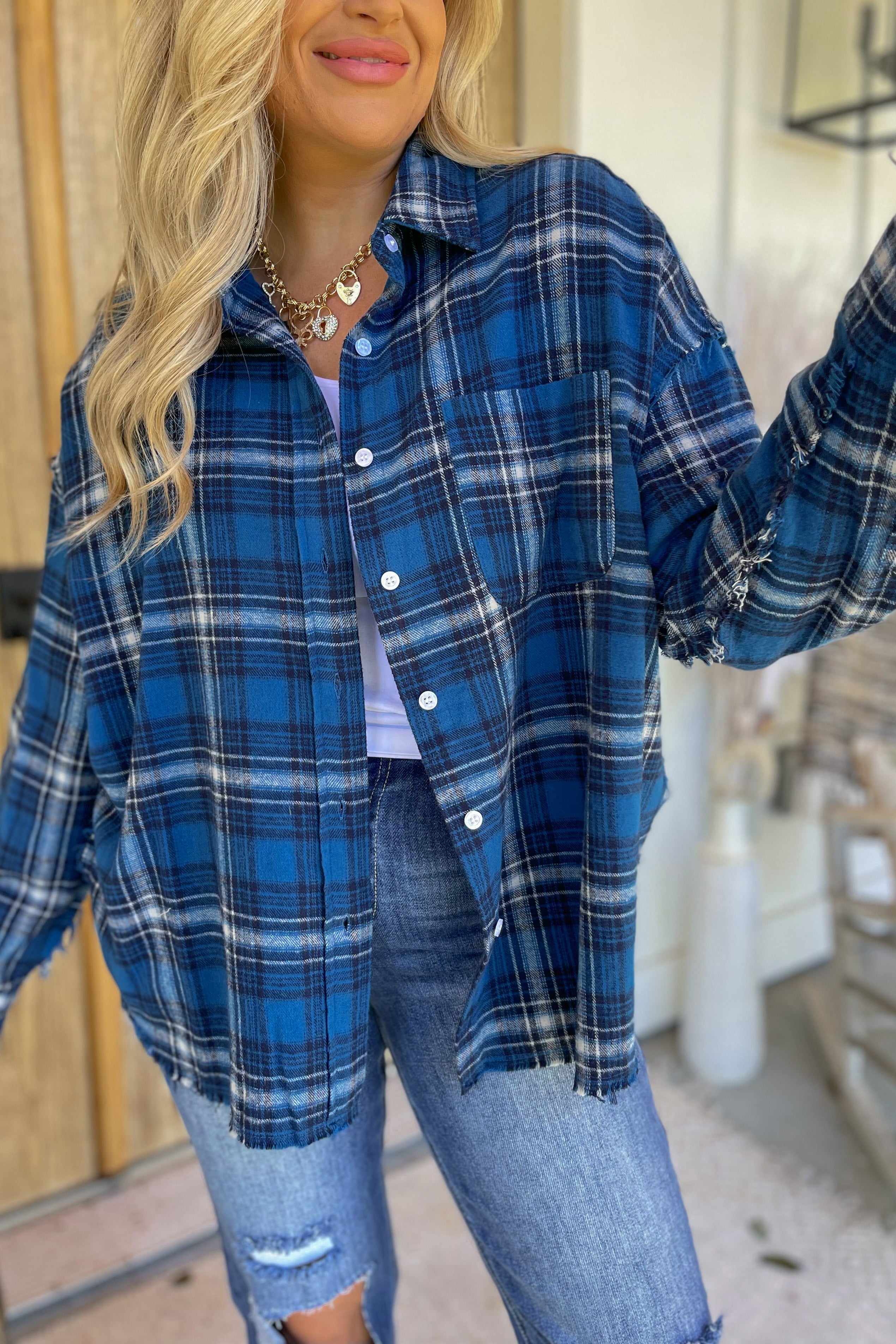 Kieth Frayed Edge Detail Vintage Plaid Shirt Top [S-3X] - Be You Boutique