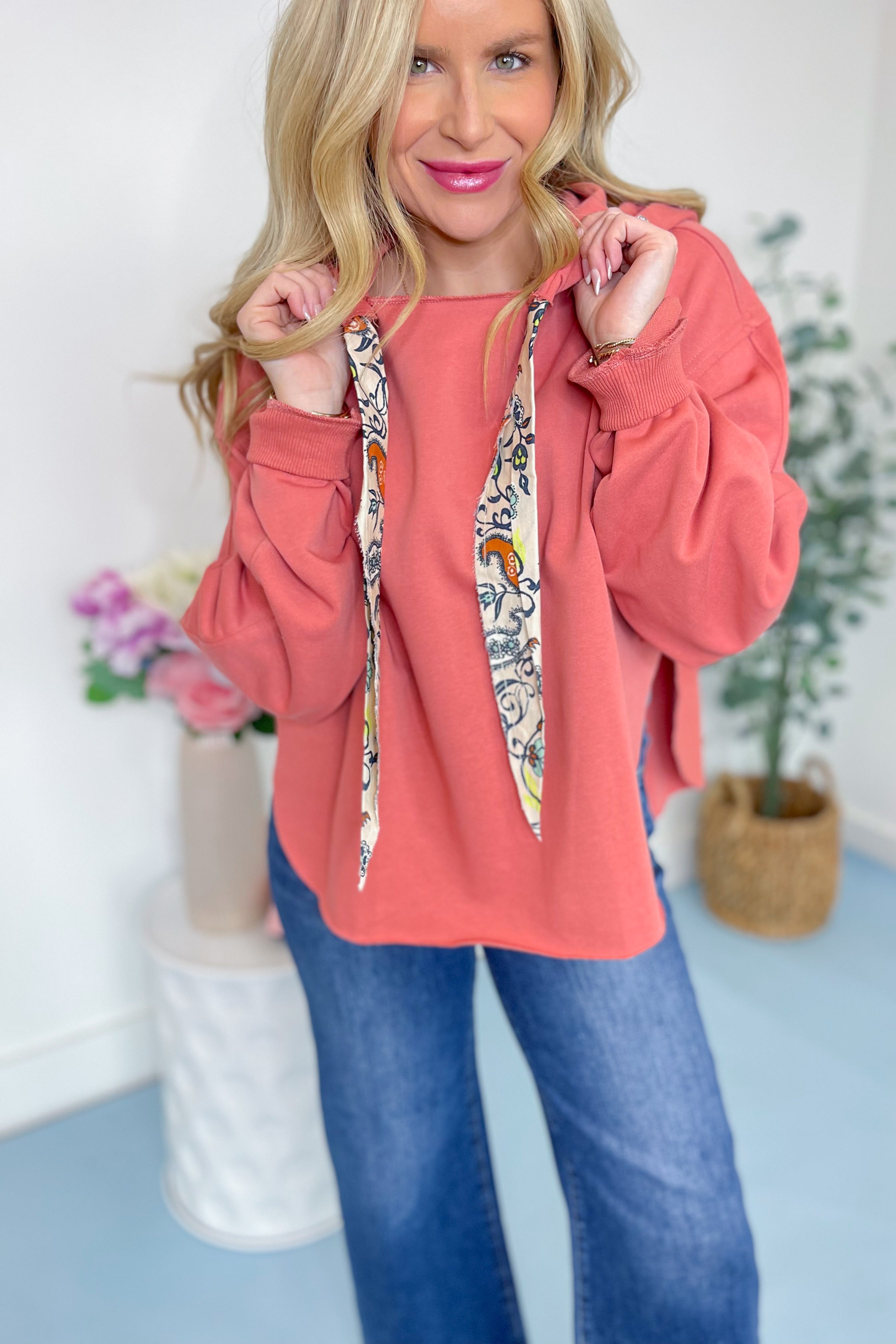 Nancy Long Sleeve Hoodie Top with Printed Ties [S-3X] - Be You Boutique