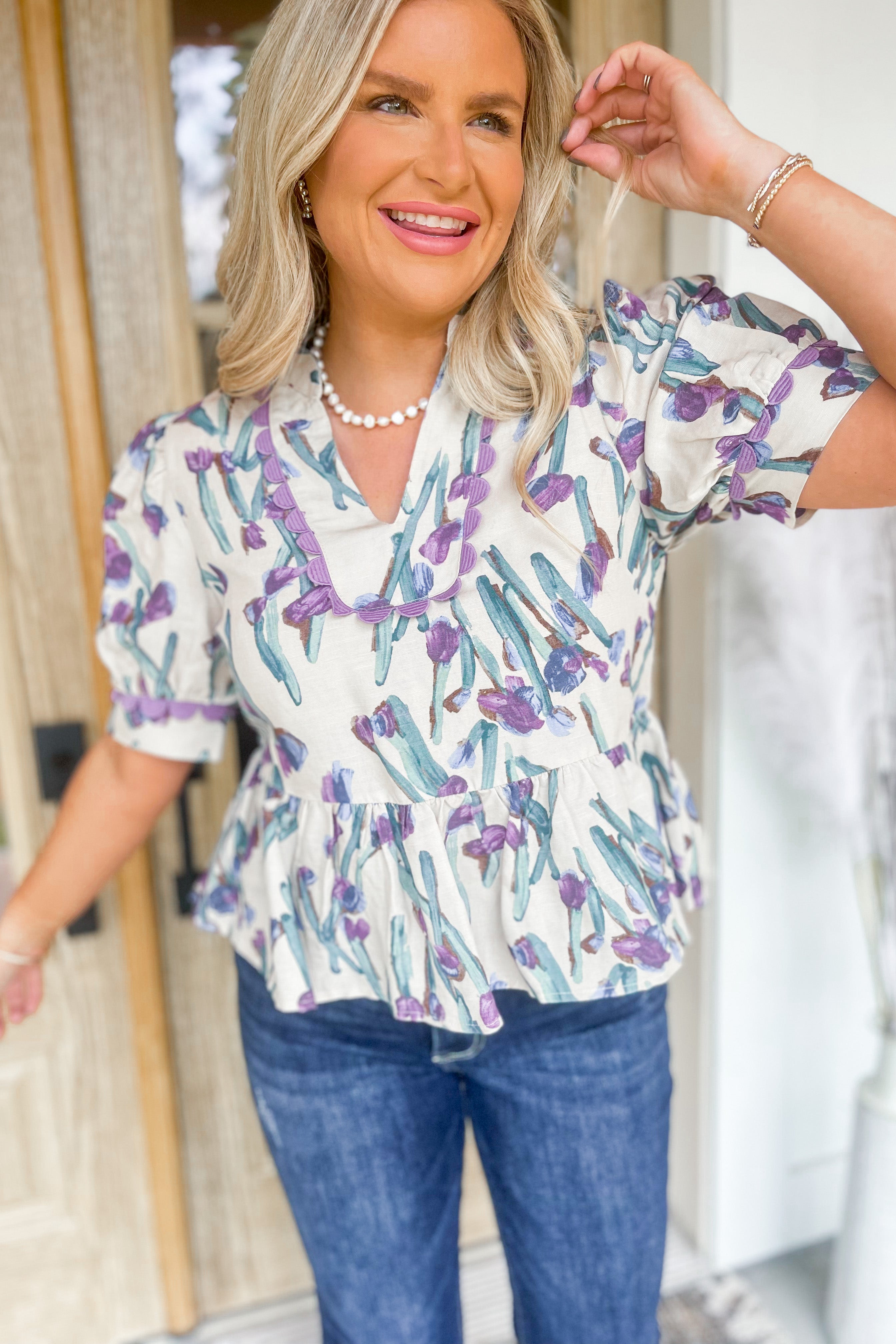 Nicole Short Puff Sleeve Printed Top - Be You Boutique