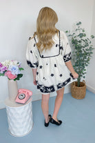 Lyla Floral Stenciled Scalloped Dress - Be You Boutique