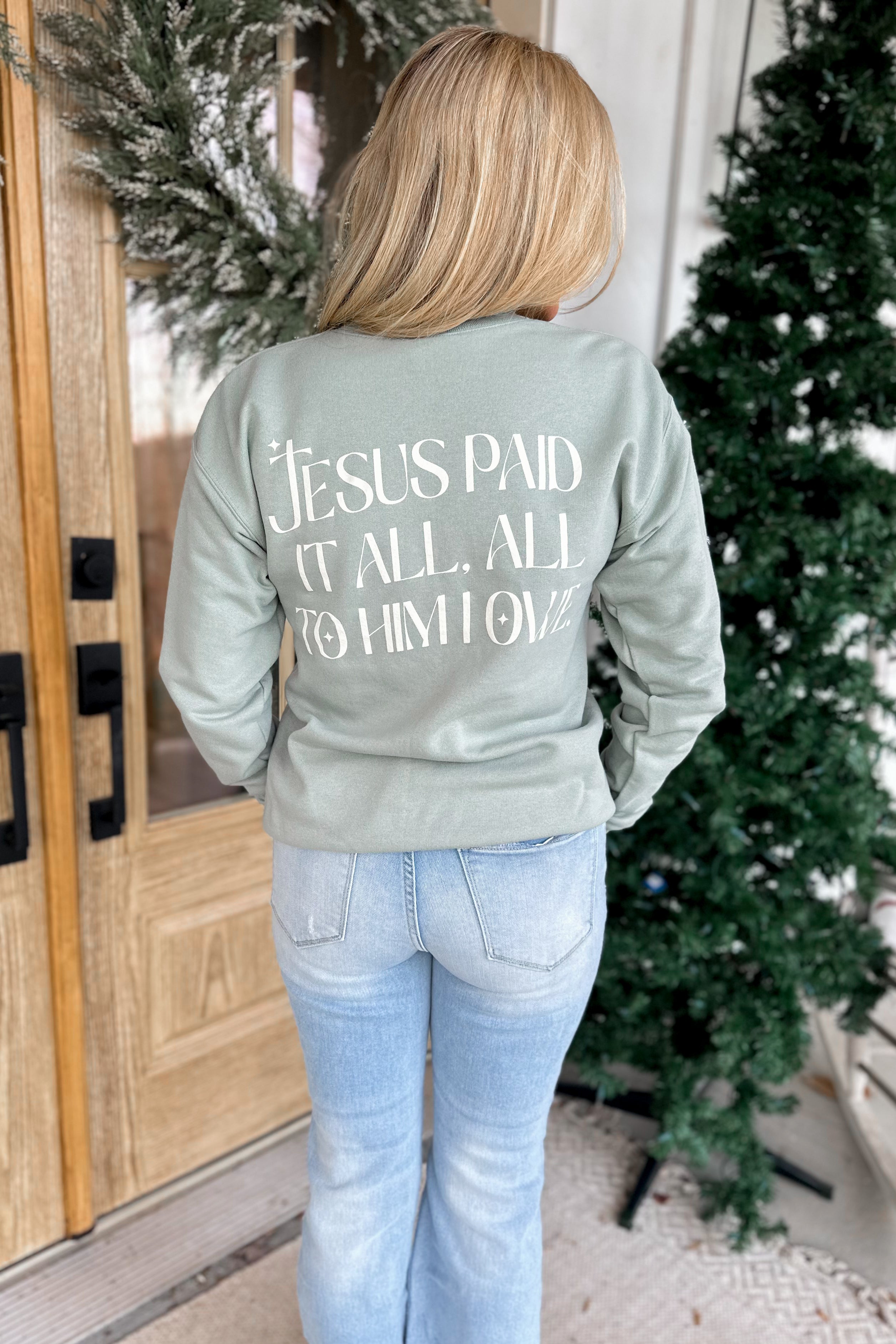 Oliver & Otis Christmas "Jesus Paid It All" Long Sleeve Crew Neck Graphic Sweatshirt - Be You Boutique