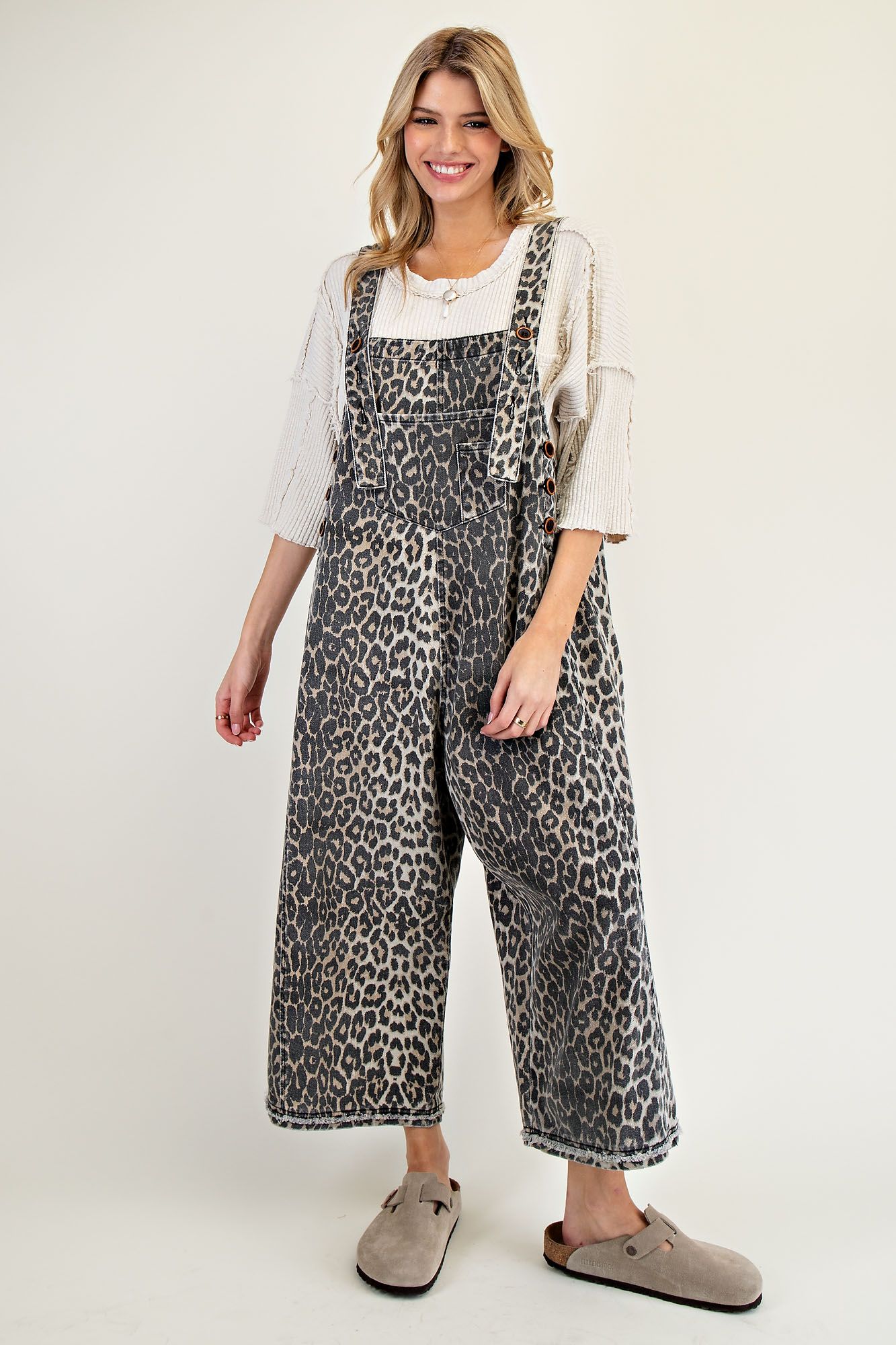 Anita Washed Animal Print Wide Leg Overall - Be You Boutique