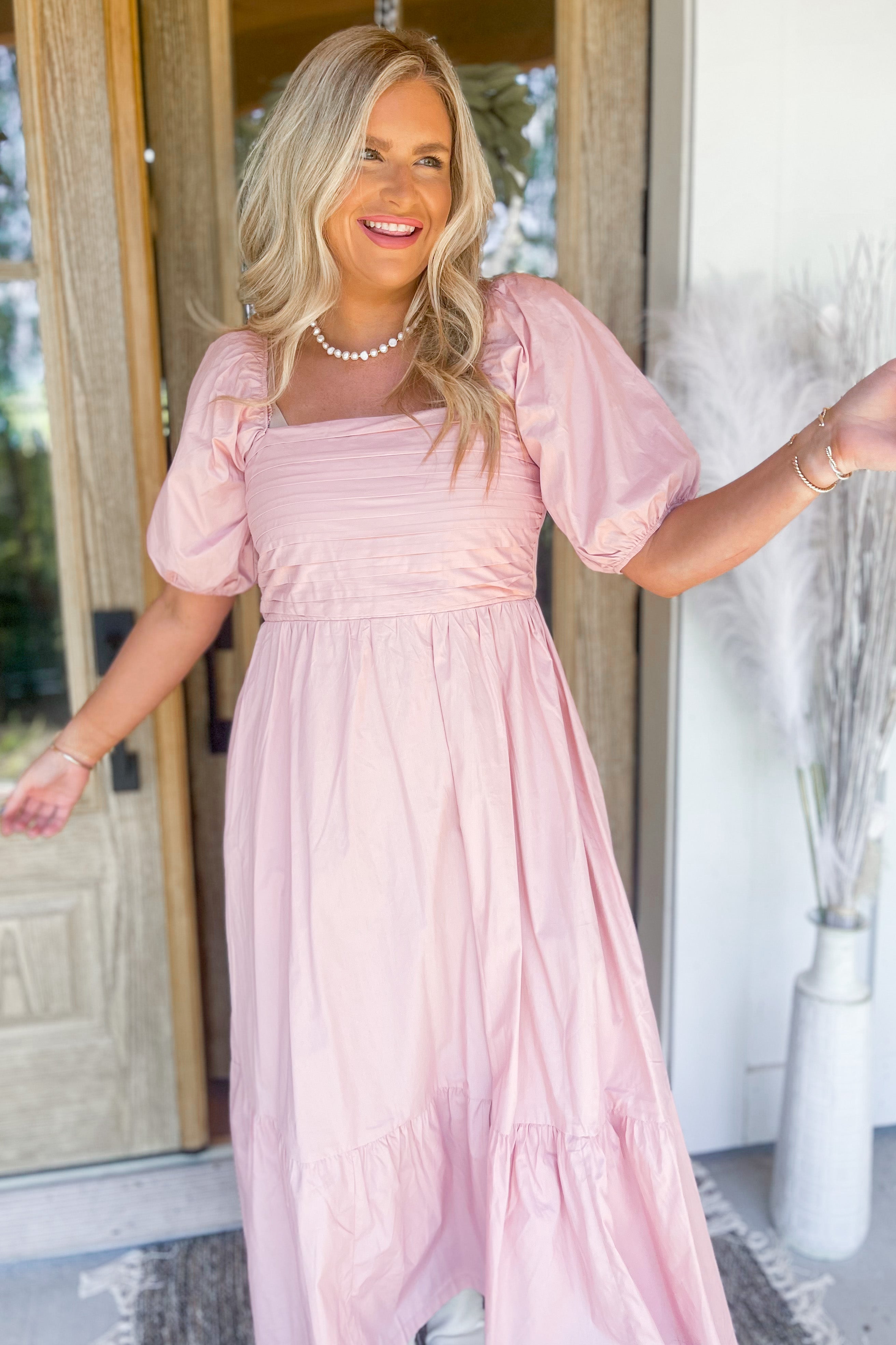 Blake Pintuck Puff Sleeve Midi Dress - Be You Boutique