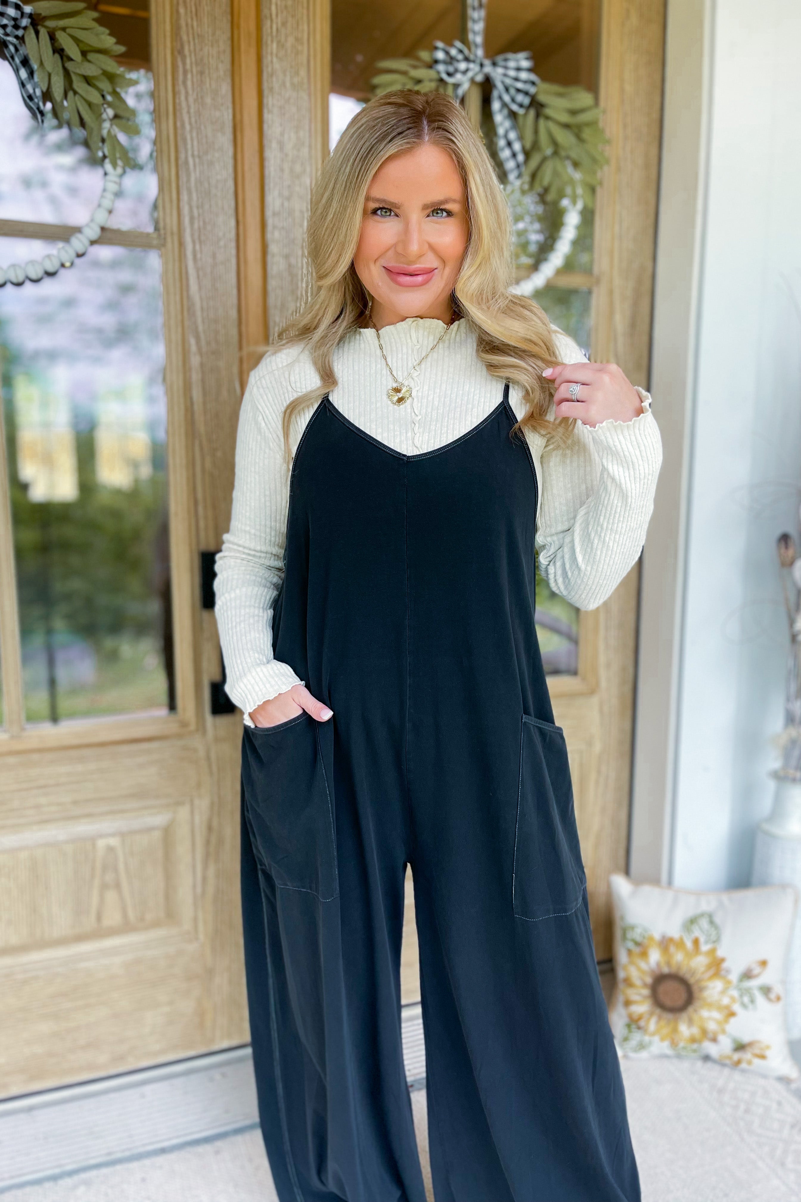 Marjorie Wide Leg Mineral Washed Cotton Span Jumpsuit - Be You Boutique