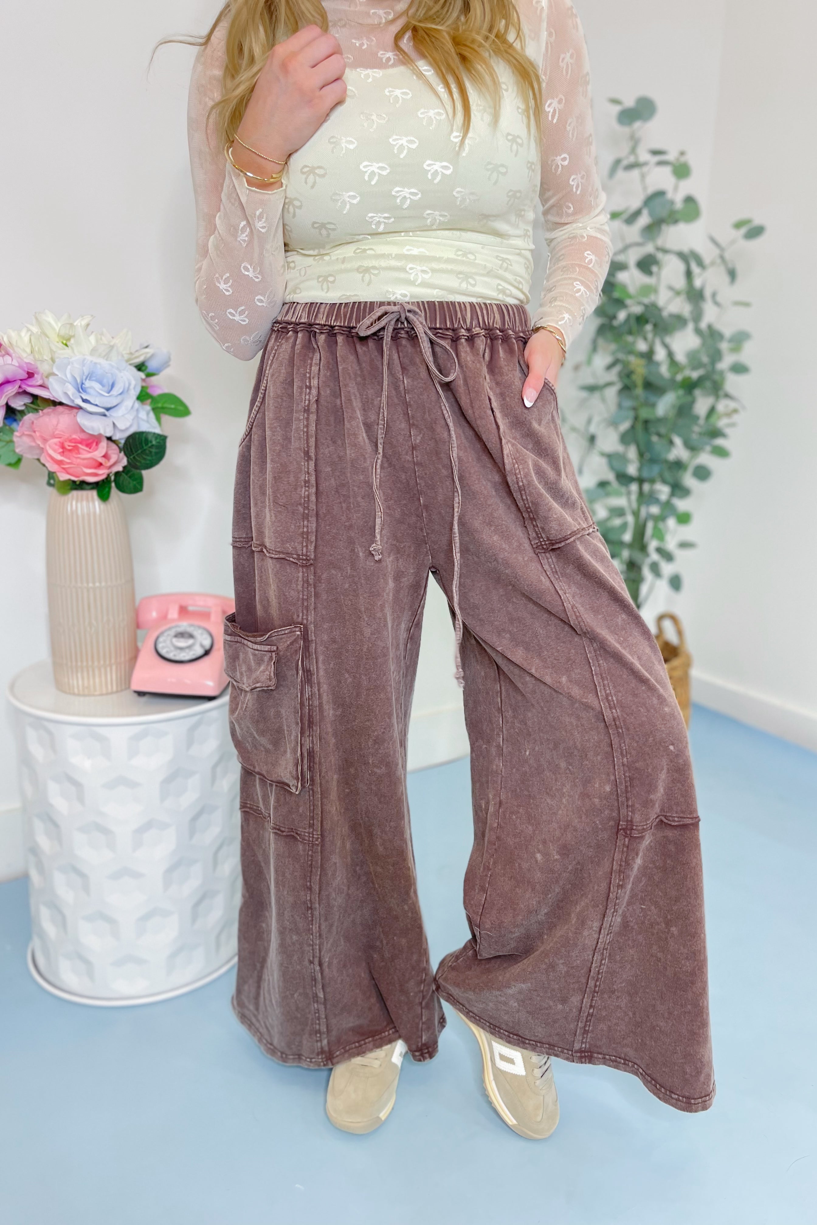 Mike Mineral Washed Terry Knit Pant Bottoms - Be You Boutique